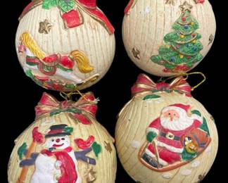 Four Vintage Resin Ball Christmas Ornaments 