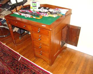Antique student desk with side cabinet