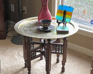 Turkish brass gate leg table with lift off tray