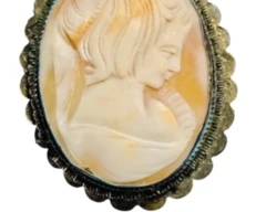 Antique Carved Cameo Pendant or Pin mounted in .800 silver mounting 