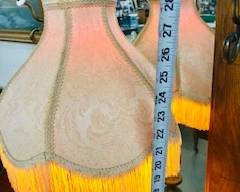 Metal bronze colored metal lamp with fringe lampshade 30 in tall 