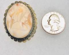 Antique Carved Cameo Pendant or Pin mounted in .800 silver mounting 