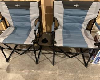 Pair of Guardsman chairs with side tables in new condition