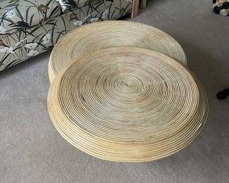 cocktail table.  Vintage reed bamboo table with swivel top.  closed 35 x17.  open  49 x17