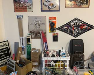 Bell and Howell Vintage  Projector, Drain Auger, More Signs.