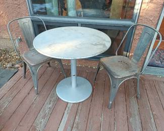 Tolix styled metal chairs and metal table