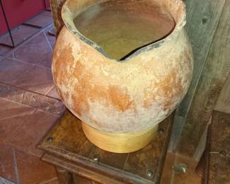 Pottery and vintage wood table