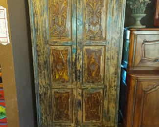 Antique italian distressed turquise armoire