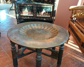 Table without glass, vintage opium chest with painted art