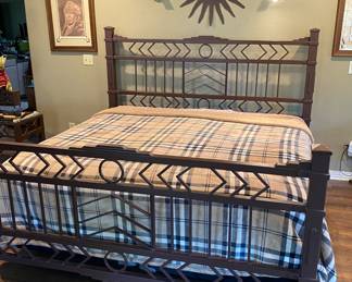 custom made king solid wrought iron bed frame with two matching night stands