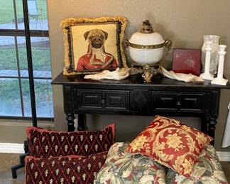 lots of beautiful decor items, designer pillows, luxury bedding and more