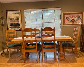 rustic pine dining table & chairs, vintage Amada Pena & Daryl Howard prints