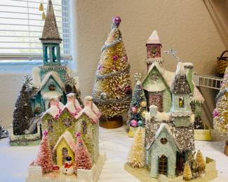 large vintage style mache Christmas houses