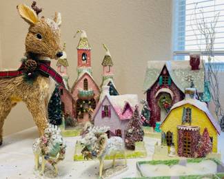 large vintage style mache Christmas houses