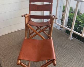Folding wood and leather rocking chair and stool from Costa Rica