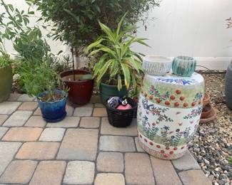 Ceramic side table, a few house plants and ceramic pots (about 6-7).