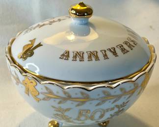 Lefton hand painted 50th Anniversary covered dish