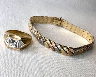 14K gold ring and 10K gold bracelet