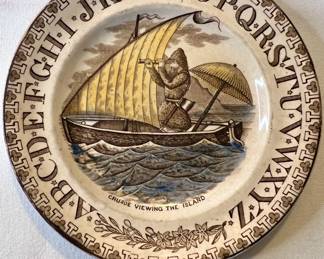 Staffordshire Robinson Crusoe "Viewing the Island" Alphabet plate