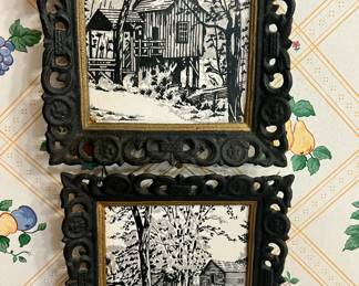 Enesco framed painted tiles
