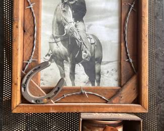 Framed John Wayne photograph and mug