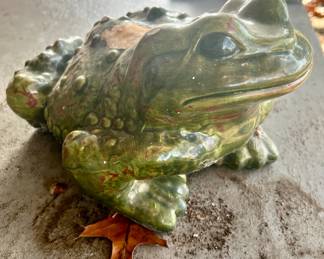 Terra cotta painted frog statue