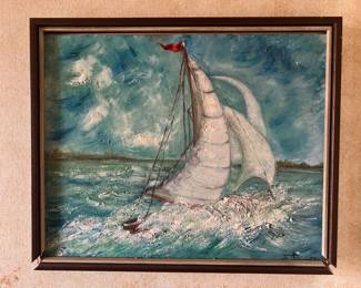 Original nautical painting initialed by artist