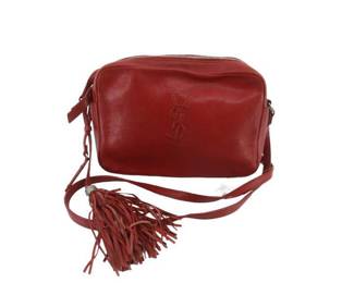 YVES SAINT LAURENT Lambskin Monogram Lou Shoulder Bag Red