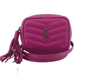 Yves Saint Laurent Grain De Poudre Matelasse Monogram Baby Lou Camera Bag Electric Fuxia