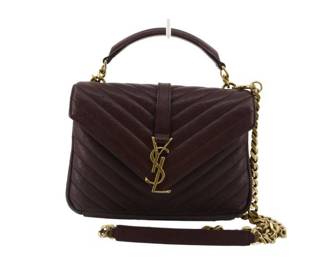 Yves Saint Laurent Sheepskin Matelasse Chevron Medium College Bag Old Brandy
