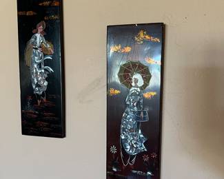 ... the other pair, black lacquer & mother of pear -- vintage wall art.