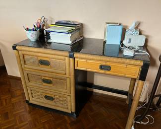 Originally from a westside hotel on Maui this rattan w/ brass hardware desk is in very good condition.