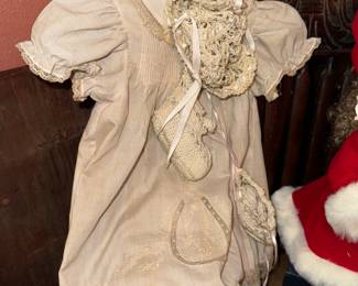 Antique baby gown with hat and booties