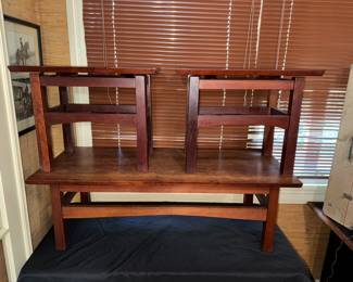 Beautiful trio of MCM living room tables. Coffee table and two end tables.