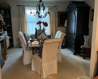 Marble top custom dining table with iron base