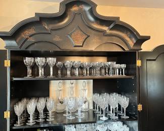 Top shelf- Boda crystal glass set
Bottom two shelves- Baccarrat Crystal glass set