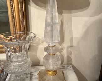 Pr. Tall elegant antique rock crystal lamps