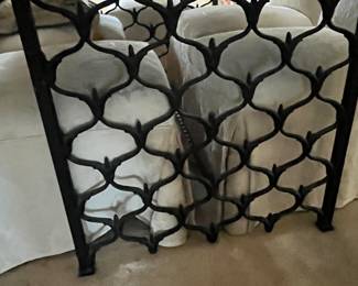 Iron table base to marble top dining table