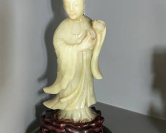 Carved Jade Asian lady on pedastal 