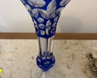 Vintage Cut to Clear Cobalt Vase