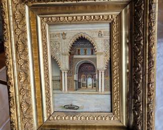 Elaborate Framed Indian Scene on Board