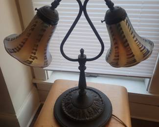 Double Goose Neck Desk Lamp with Art Glass Shades