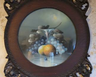 Round Wood Framed Fruit Picture 