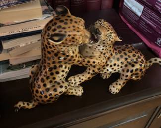 RONZAN Signed Italy Cheetah Pair Playing Sculpture