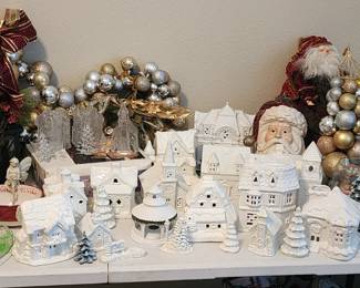 White Christmas village pieces