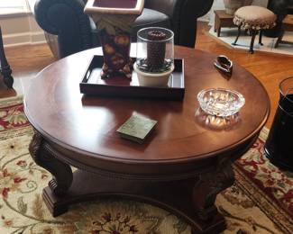 Round coffee table, and rug