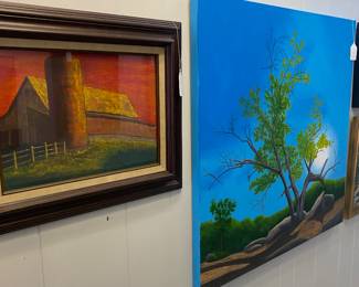 Framed piece “Barn in Red Sunset” (Pastel), .. “The Quarry Tree”