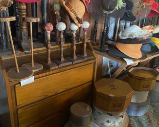 Hats, vintage hat boxes and Hat stands