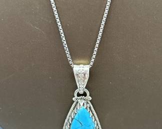 925 Silver w/ Turquoise 18in Necklace, 
 TW 8.32g