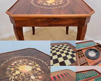 Inlaid Wood Marquetry Game Table $195 or bid #31